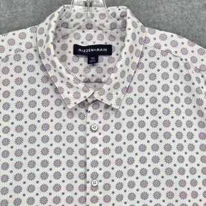 Mizzen Main Men XXL Trim Halyard Short Sleeve Button Shirt Lavender Lustre AOP